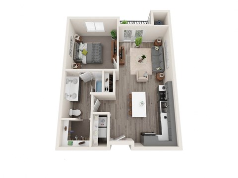 Floor plan for 1 bed, 1 bath, 701 sqft